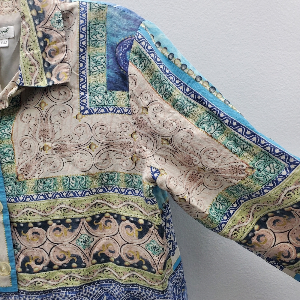 Coldwater Creek Silk Mixed Print Patchwork ButtonUp Jacket Size M - Picture 14 of 16